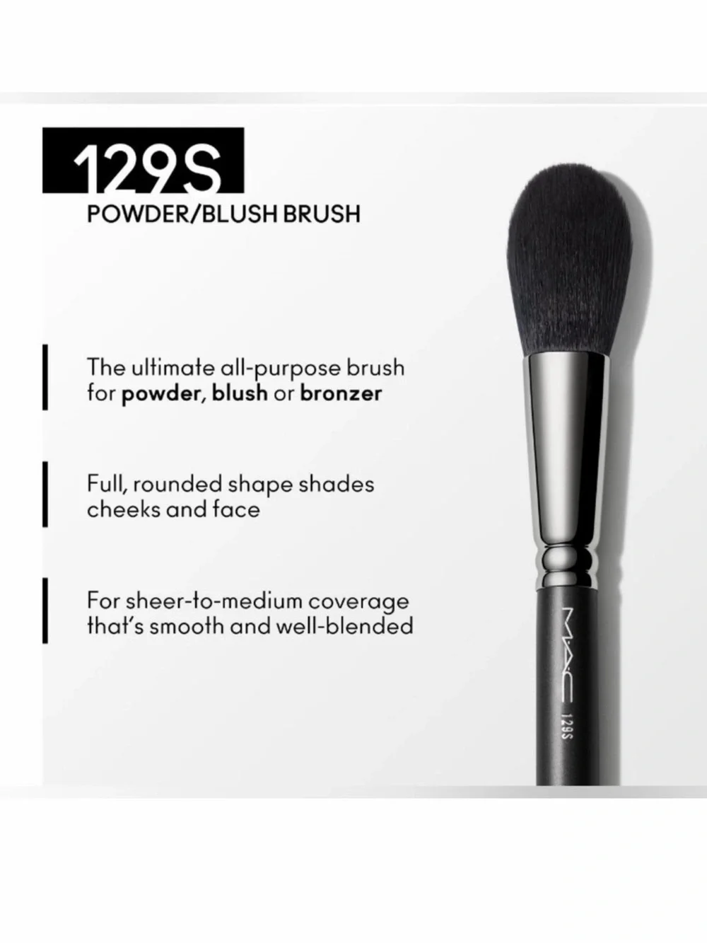 Mac 129S Powder/Blush Makeup Brush Synthetic Bristles Brand New Authentic